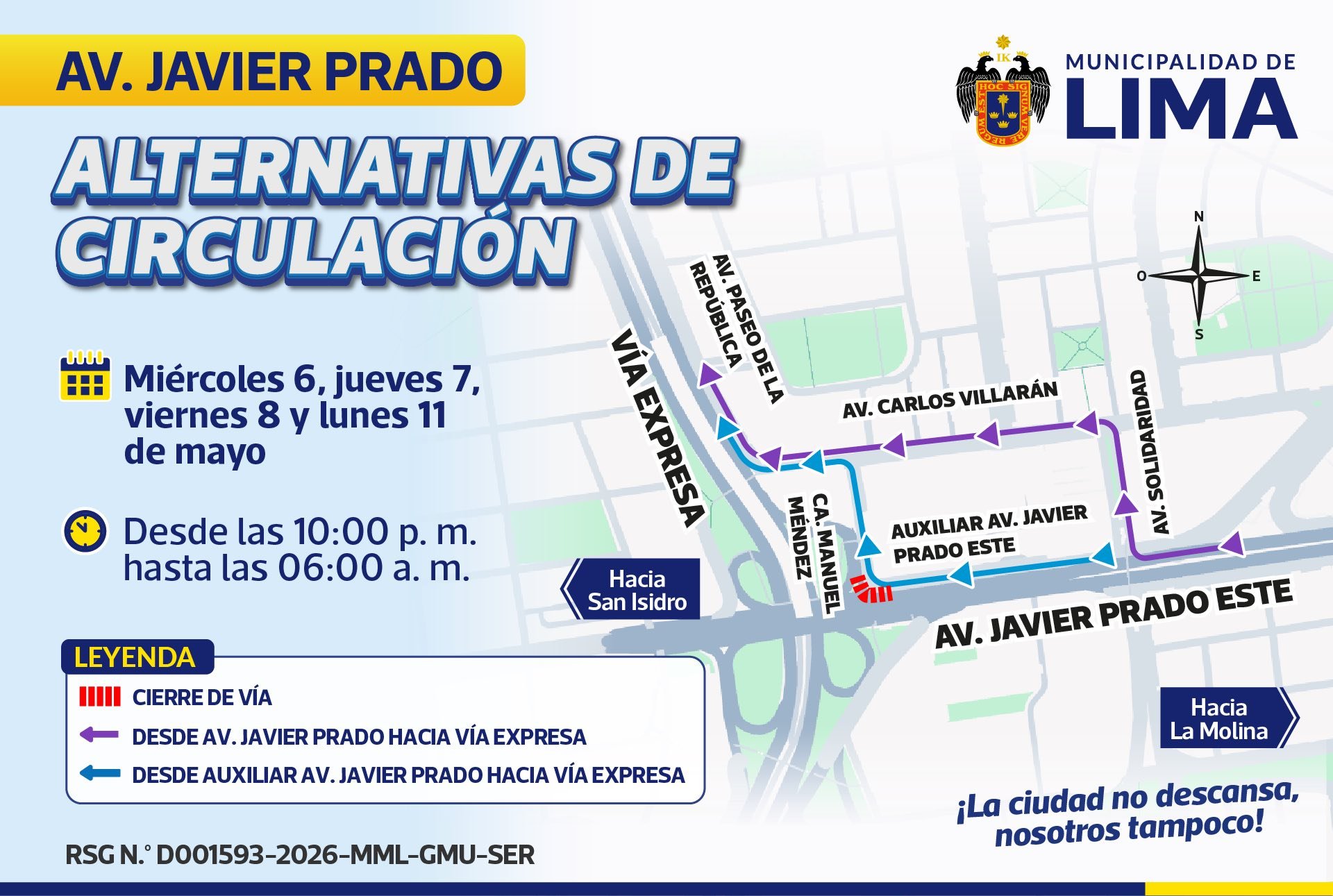 Rutas de desviaci�n por cierre de Javier Prado.