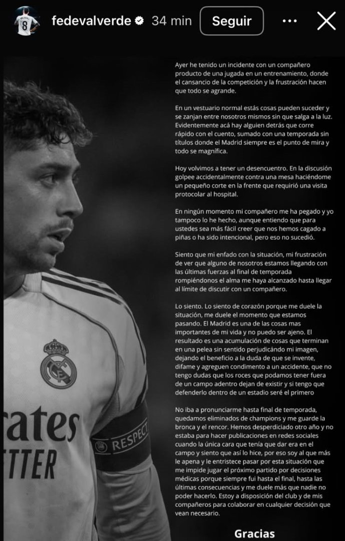 Comunicado de Valverde (Instagram)