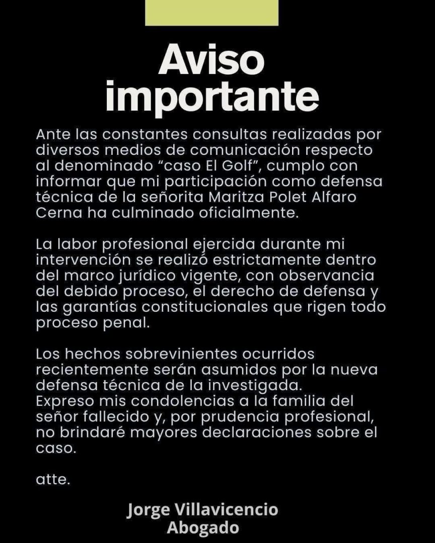Comunicado del abogado Jorge Villavicencio