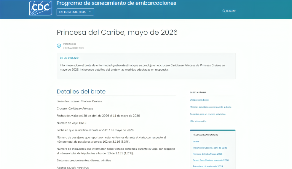 Informe sobre el brote de norovirus del Programa de Saneamiento de Embarcaciones