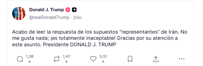 Mensaje de Donald Trump.