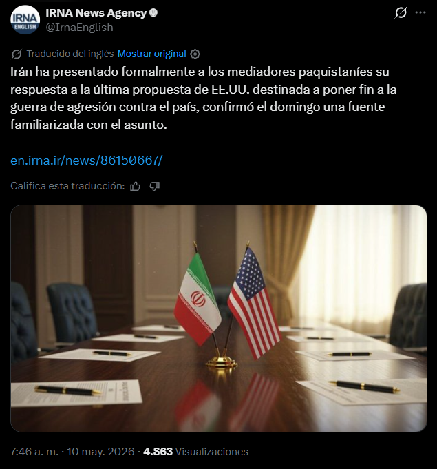 Respuesta de Irán a Estados Unidos fue presentada el domingo 10 de mayo.