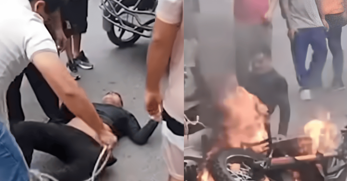 Los Olivos: Vecinos capturan, golpean y queman motocicleta de ladrón que sustrajo celular a escolar