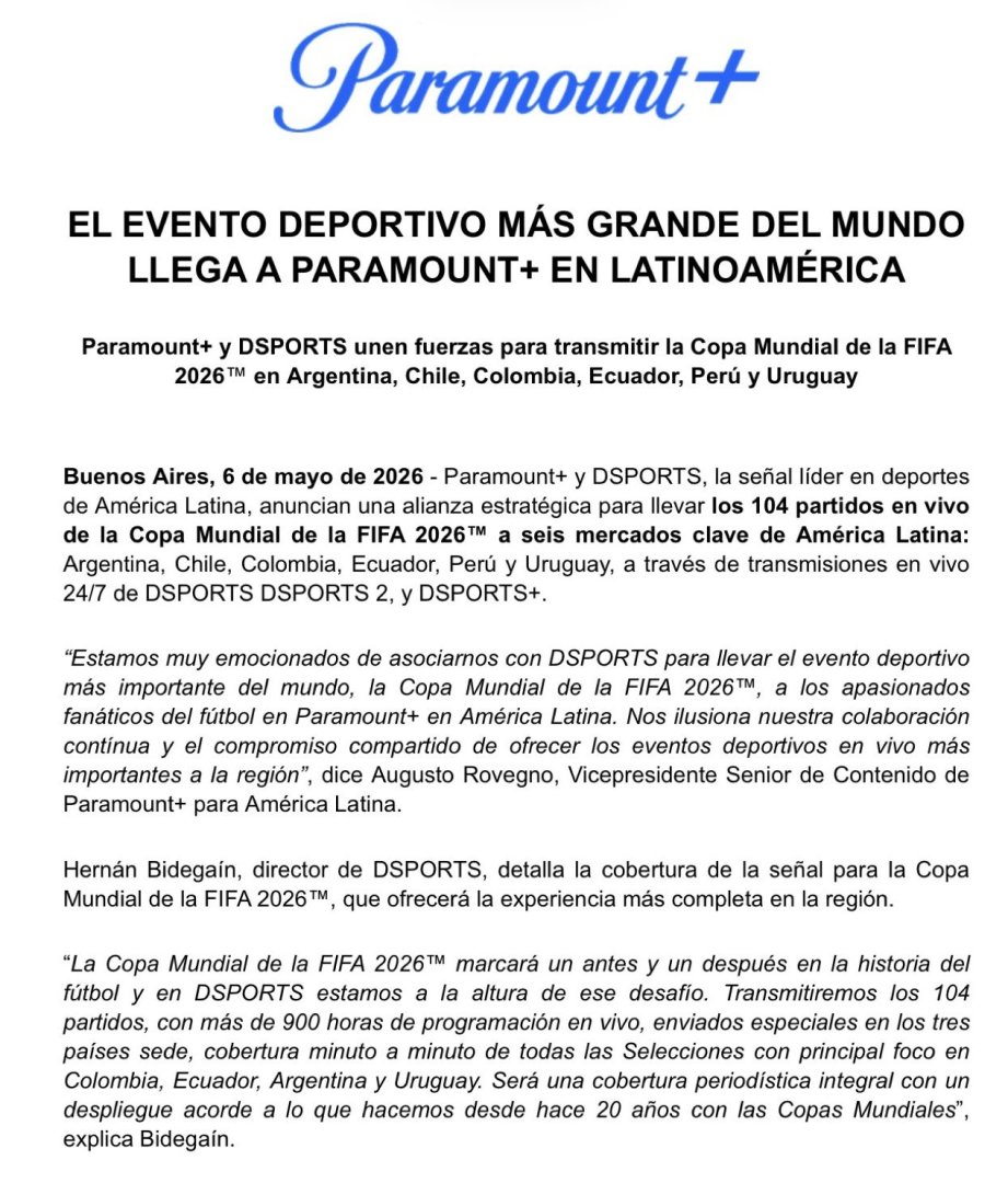 El acuerdo representa uno de las estrategias m�s consistentes en materia de streaming deportivo de cara al Mundial 2026.