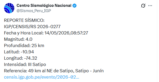 Temblor en la ma�ana del 14 de mayo.