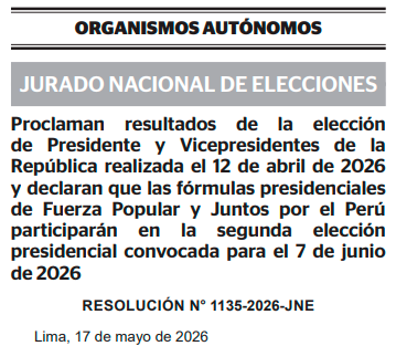 Oficializaci�n de candidato a segunda vuelta (El Peruano)
