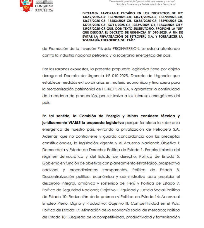 Informe de la Comisi�n de Energ�a y Minas.