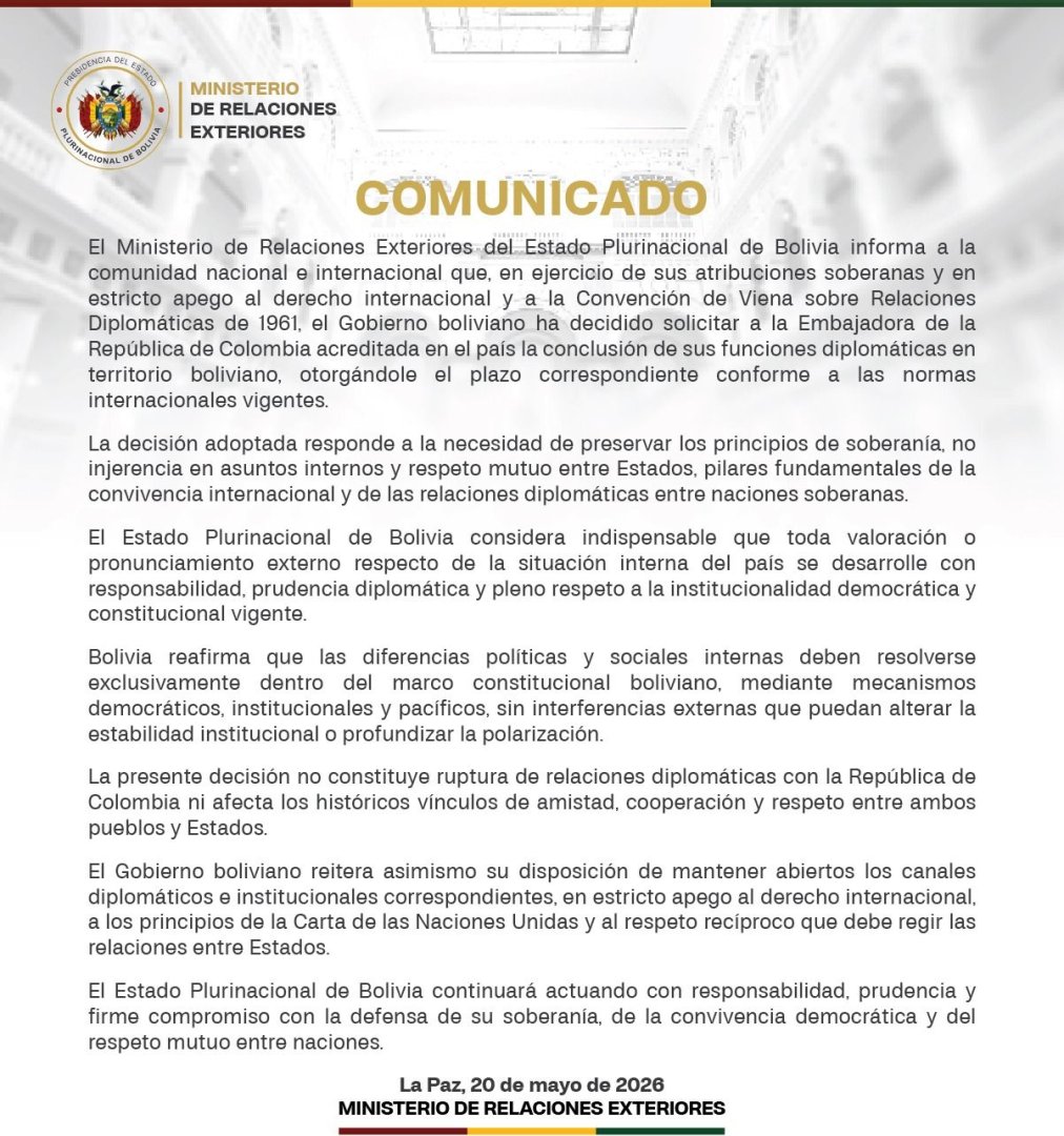 Comunicado de la Cancillería de Bolivia: Foto: Ministerio de Relaciones Exteriores de Bolivia