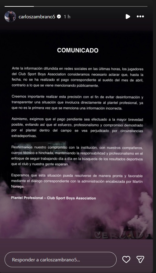 Jugadores de Sport Boys exigen pago de sueldos a la directiva.