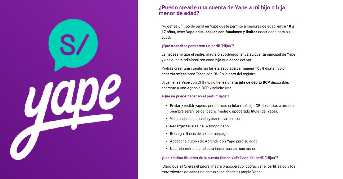 Informaci�n en la p�gina web de Yape