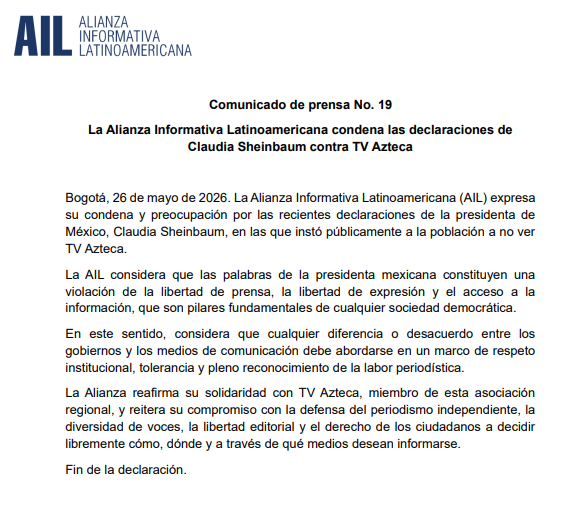 Comunicado de la Alianza Informativa Latinoamericana (AIL).