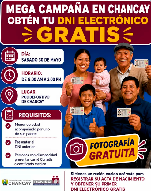 Megacampaña del DNI electrónico gratis en Chancay.