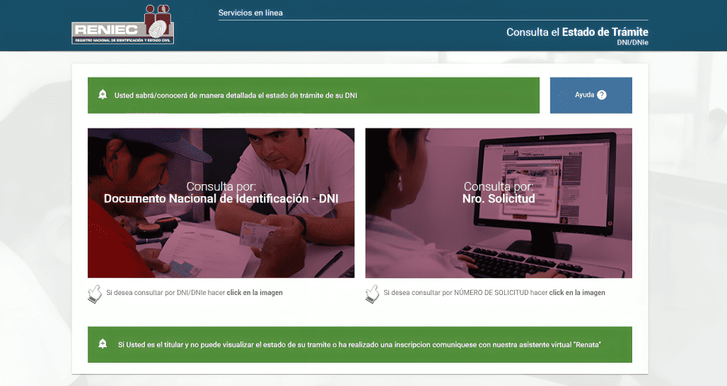 Reniec cuenta con una opci�n en su web para verificar el estado de tr�mite del DNI