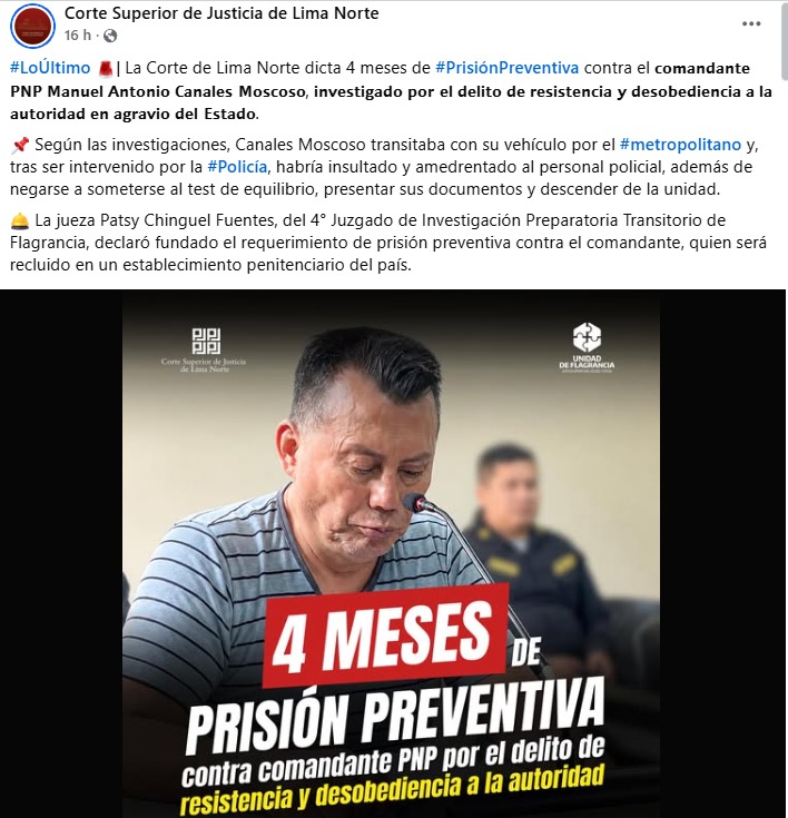 PJ dictó cuatro meses de prisión preventiva contra comandante Moscoso.