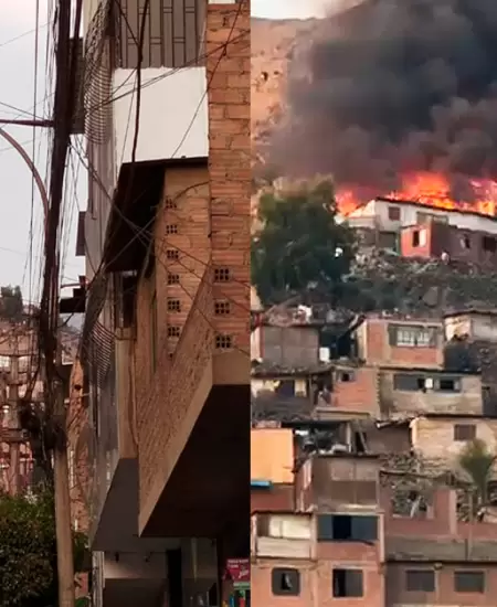 Feroz incendio consume viviendas de material noble.