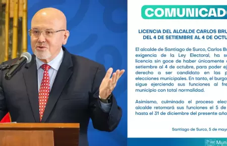 Carlos Bruce lanza comunicado anunciando hasta que fecha ejercer� funciones en l