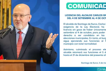 Carlos Bruce lanza comunicado anunciando hasta que fecha ejercer� funciones en l