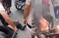 Los Olivos: Vecinos capturan, golpean y queman motocicleta de ladrón que sustrajo celular a escolar
