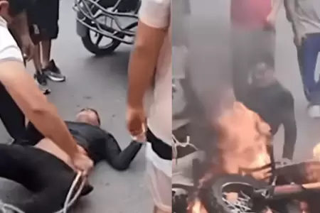 Vecinos capturan, golpean y queman motocicleta de ladr�n