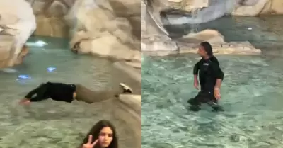 Turista se lanza a la Fontana di Trevi