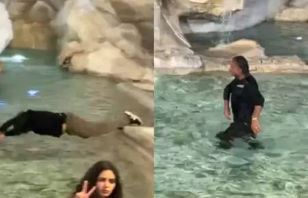 Turista se lanza a la Fontana di Trevi
