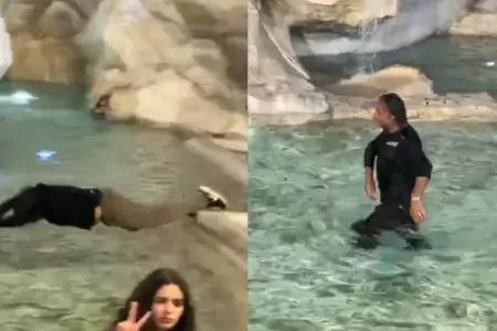 Turista se lanza a la Fontana di Trevi