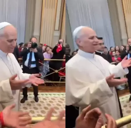 Papa Le�n XIV saluda a adolescentes con gestos del '6-7'