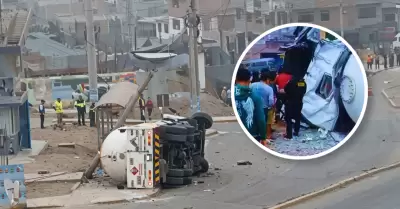 Cami�n cisterna de gas se vuelca en Av. Revoluci�n de Comas