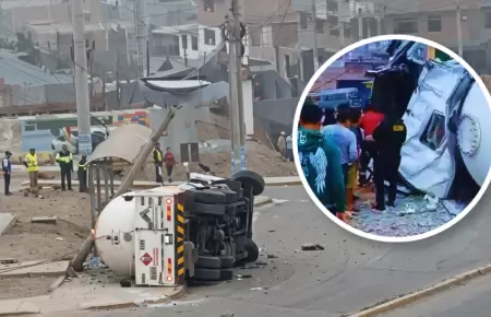 Cami�n cisterna de gas se vuelca en Av. Revoluci�n de Comas