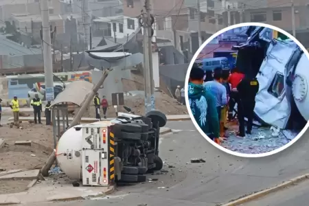 Cami�n cisterna de gas se vuelca en Av. Revoluci�n de Comas