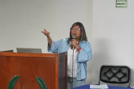 Olga Mor�n, presidenta del Directorio de Derrama Magisterial, anunci� reducci�n
