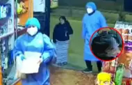 Cajamarca: Pareja de delincuentes disfrazados de trabajadores m�dicos asaltan farmacia y dejan a due�a amordazada