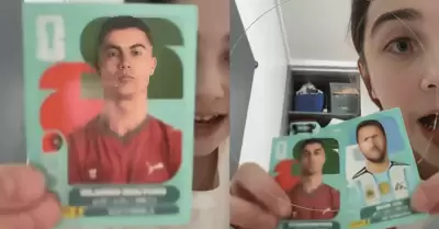 Ni�a se emociona al conseguir figuritas de Lionel Messi y Cristiano Ronaldo