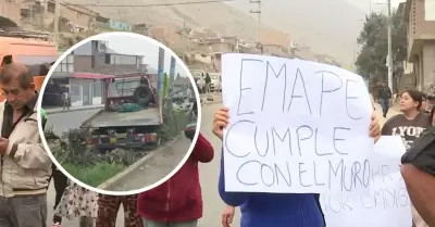 Indignaci�n en Comas: Vecinos bloquean tramo de Pasamayito y exigen muro de cont