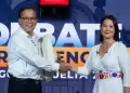 Keiko Fujimori y Roberto S�nchez se saludan a minutos del debate presidencial: As� fue el encuentro de ambos candidatos
