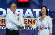 Keiko Fujimori y Roberto S�nchez se saludan a minutos del debate presidencial: As� fue el encuentro de ambos candidatos