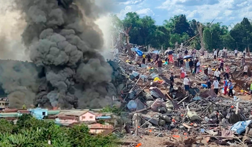 Una enorme explosión deja decenas de muertos en una aldea controlada por los rebeldes en Myanmar.