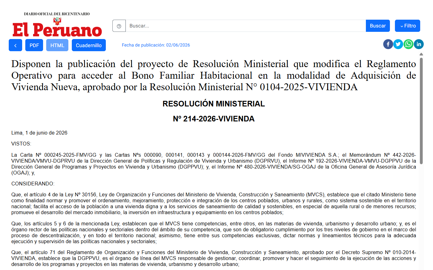 Resolución Ministerial N.° 214-2026-VIVIENDA.