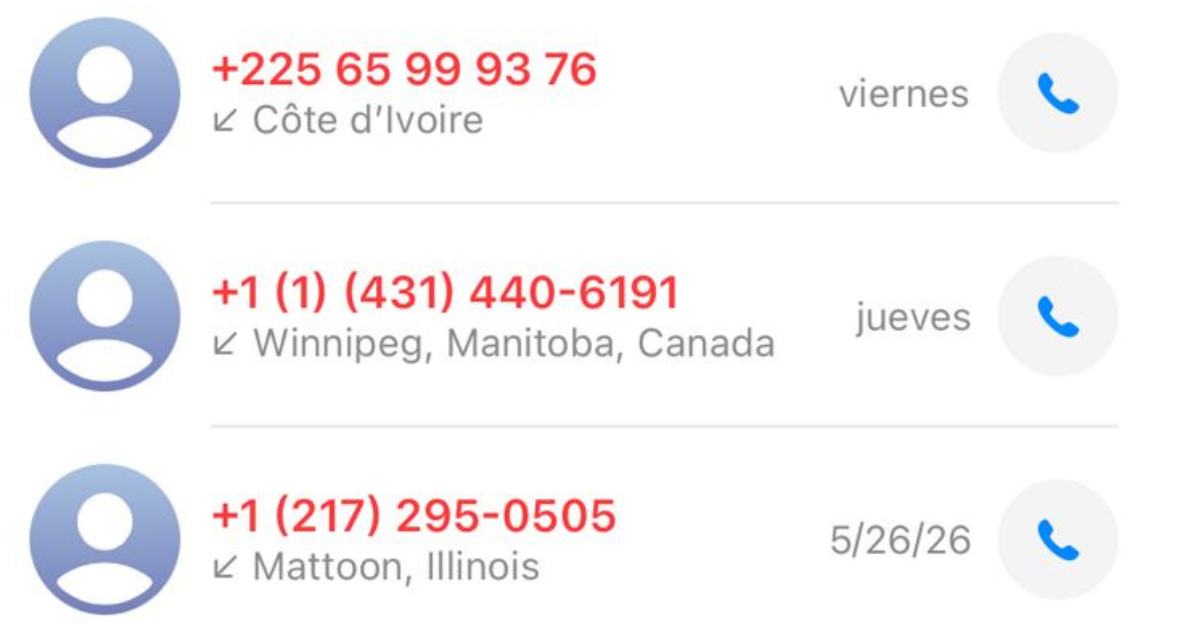 Llamadas del extranjero recibidas por usuarios