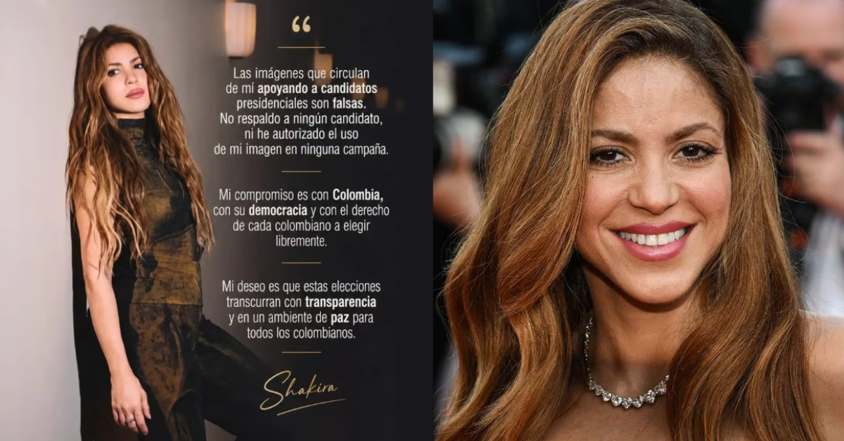 Shakira se pronuncia en comunicado mencionando que no apoya a ningún candidato.