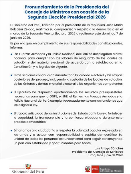 Compromiso del Ejecutivo con el fortalecimiento de la democracia durante la segunda vuelta electoral.