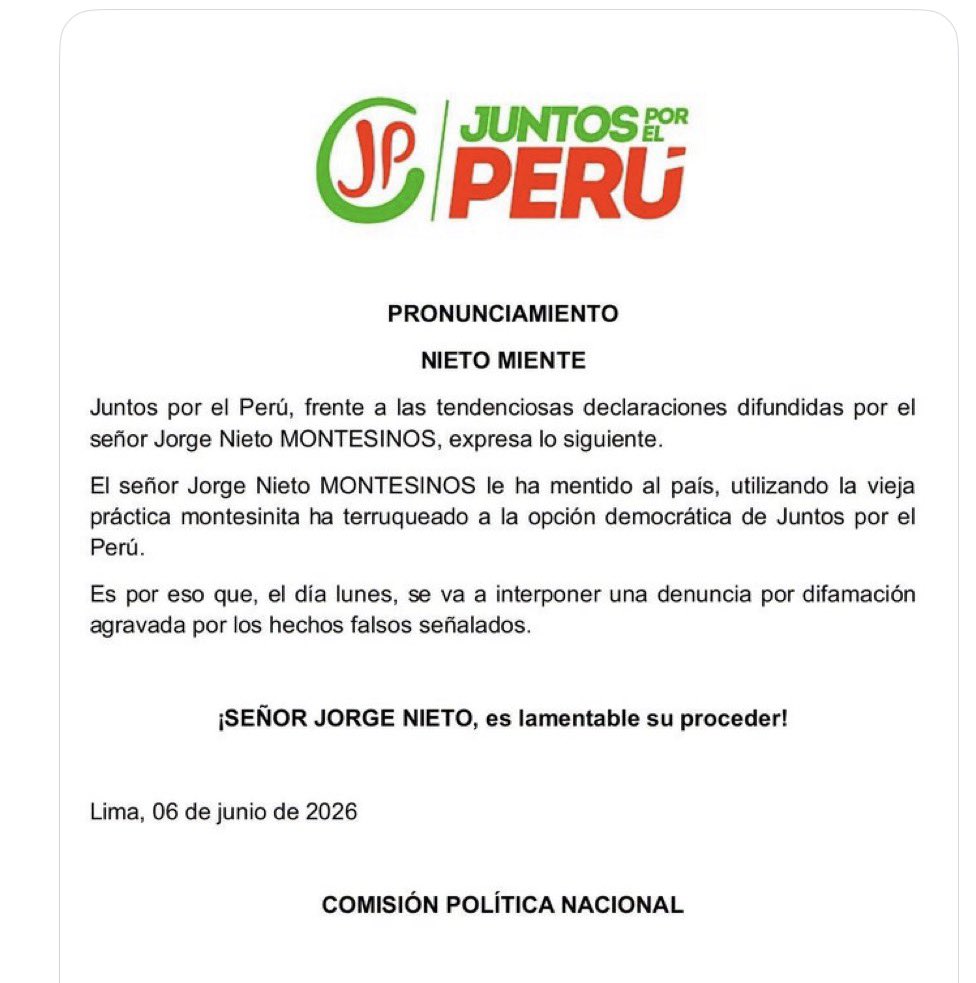 Comunicado de Juntos por el Perú