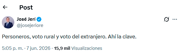 Mensaje de José Jerí tras segunda vuelta electoral.