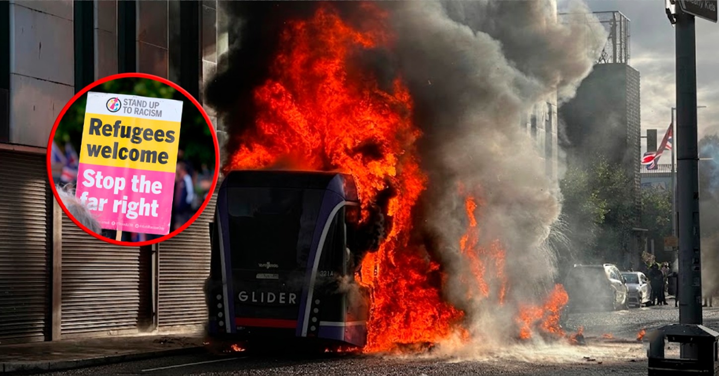 Manifestantes prenden fuego a un autobús en medio de protest