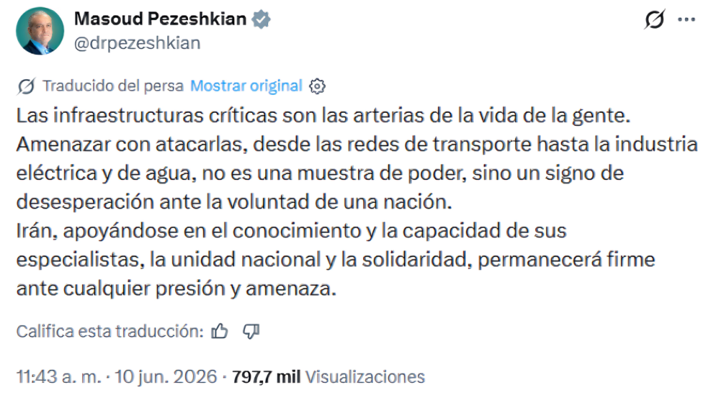 El presidente iraní, Masoud Pezeskhian, ha respondido a las amenazas de Donald Trump
