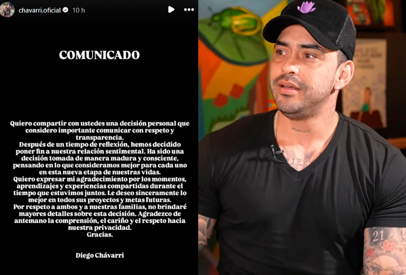 Anuncio de Diego Chávarri sobre el fin de su relación con Thalía Bentin.