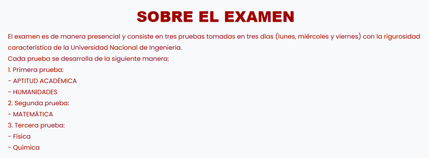 Examen de la UNI en tres fechas.