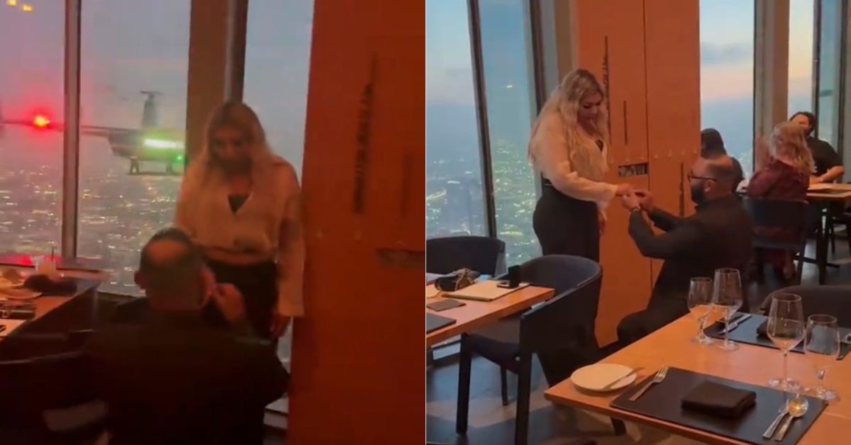 Hombre sorprende al pedir la mano su novia con men