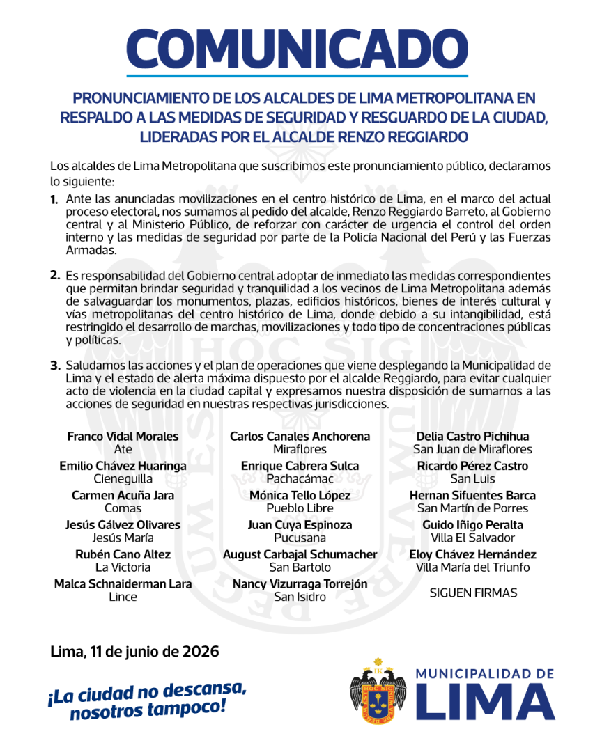 Pronunciamiento de los alcaldes de Lima en respaldo a Reggiardo