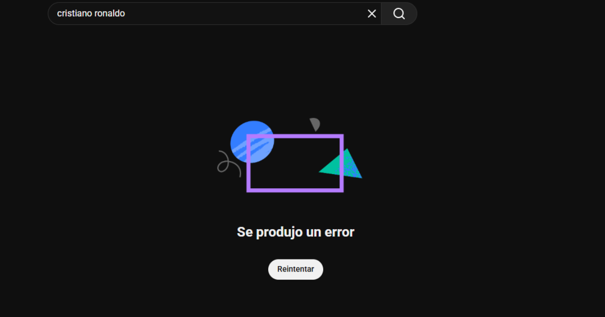 Error en la página web de Youtube al buscar al futbolista Cristiano Ronaldo